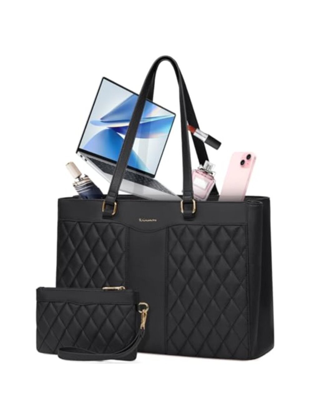 Waterproof PU Leather Laptop Tote Bag 15.6 Inch Work Purse Wristlet